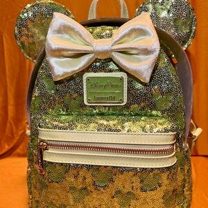 Loungefly Green Sequin Mini Backpack with Bow Accent- Hard Tag